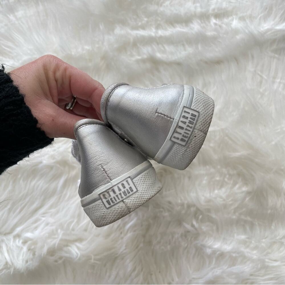 Stuart Weitzman | Women’s Silver Mesh Studded Studs Embellished Sneakers Shoes 7 - Picture 9 of 10